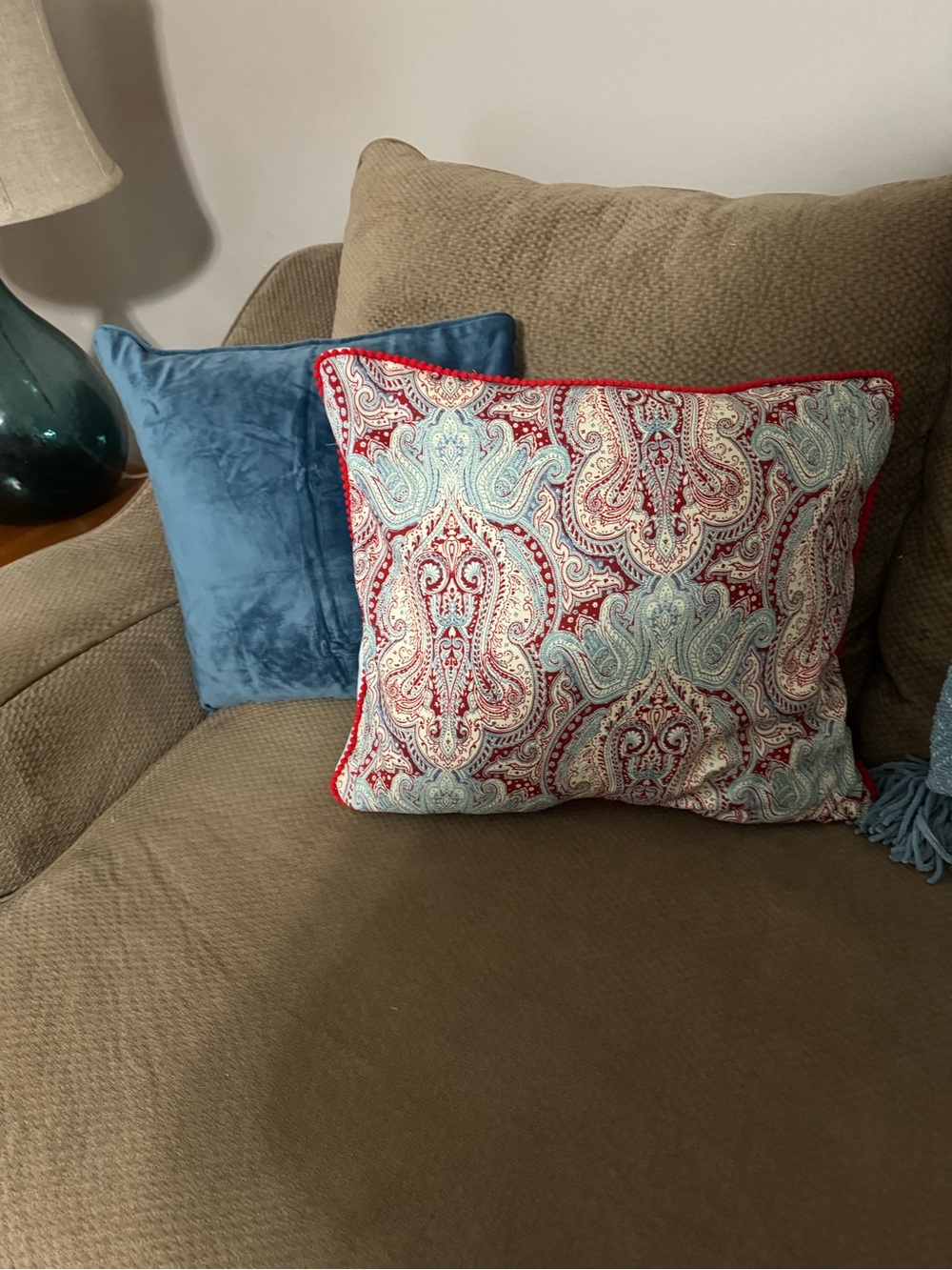 Red & Light Blue Paisley Decorative Throw  pillow cover